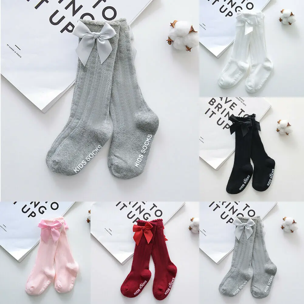 

2021 Spring Summer New Kids Toddlers Girls Big Bow Knee High Long Soft Cotton Lace Baby Socks Bowknot 100% Cotton Socks