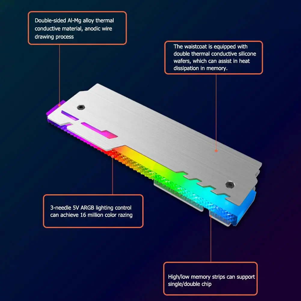 

2pcs Desktop Memory Cooling Vest NC-2 Version RGB/Colour Radiator Aluminum RAM Heatsink Change Multicolour Cooler