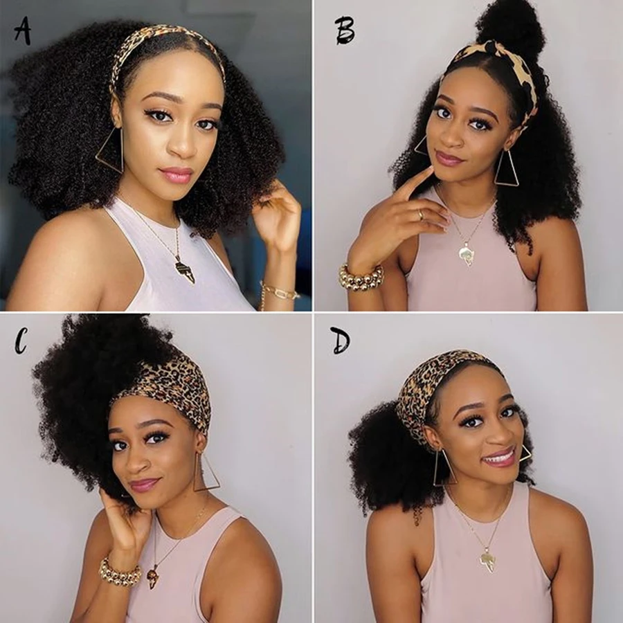 

Headband Wig Human Hair Kinky Straight Wig Yaki Human Hair Wigs For Black Women Brazilian Scarf Wig No Gel Glueless Remy 180