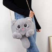 2022 New Fashion Plush Bag Women Animal Cat Shoulder Bag Girls Cute Fur Mobile Phone Bag Female Purse