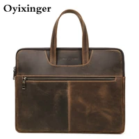 new mens briefcase crazy horse leather men handbag for 14 15 16 inches genuine leather computer bags male business document bag