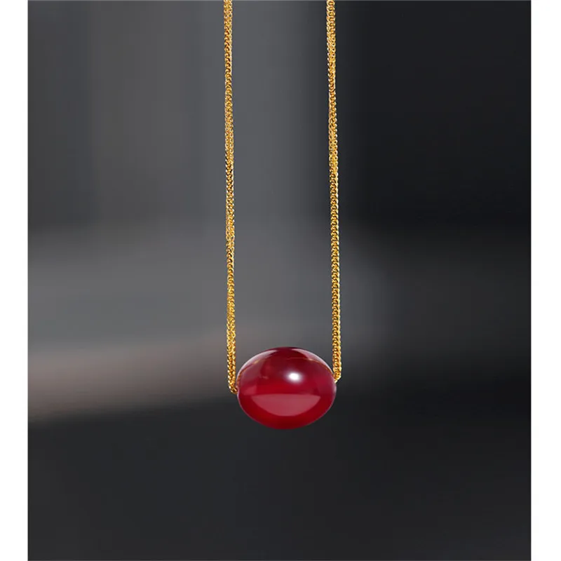 

DMBS238 Perfect round plain ruby Lulutong pendant Gemstones natural authentic natural yellow 18K gold Chopin necklace