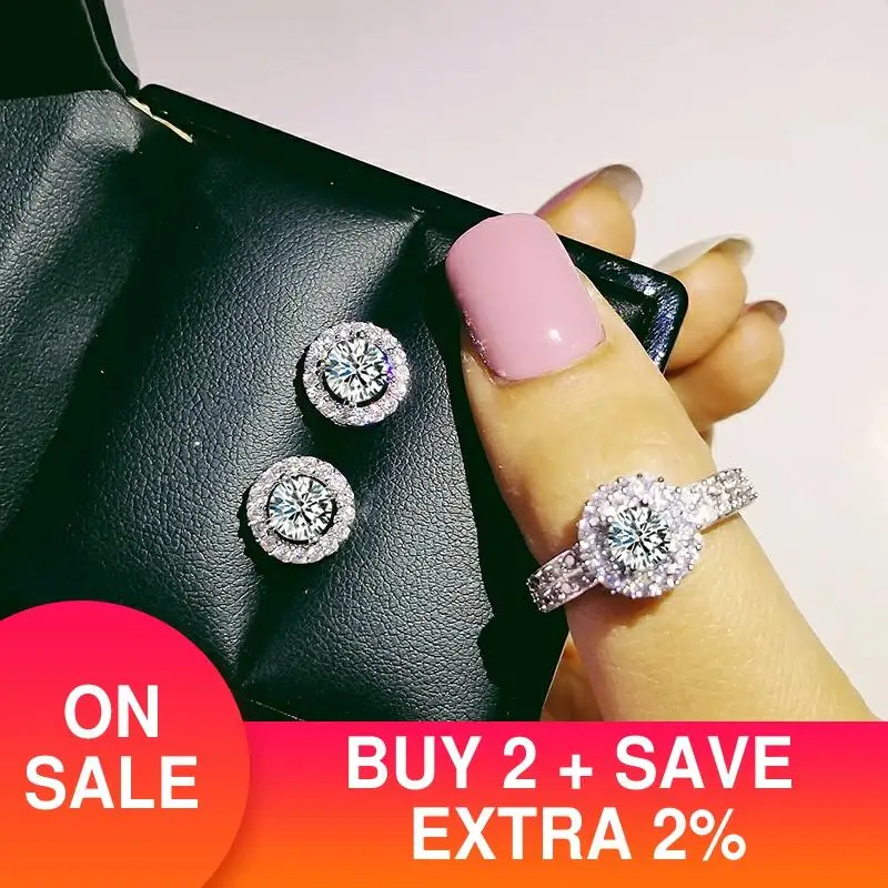 2 шт. в упаковке 925 пробы Серебряные ювелирные изделия набор halo Обручение кольцо