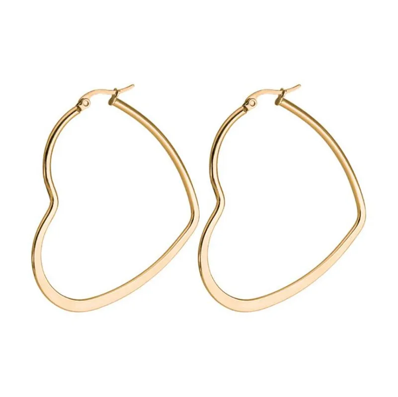 

316 L Stainless Steel Gold Color Heart Hoop Earrings Vacuum Plating Good Quality No Easy Fade Allergy Free Many Size