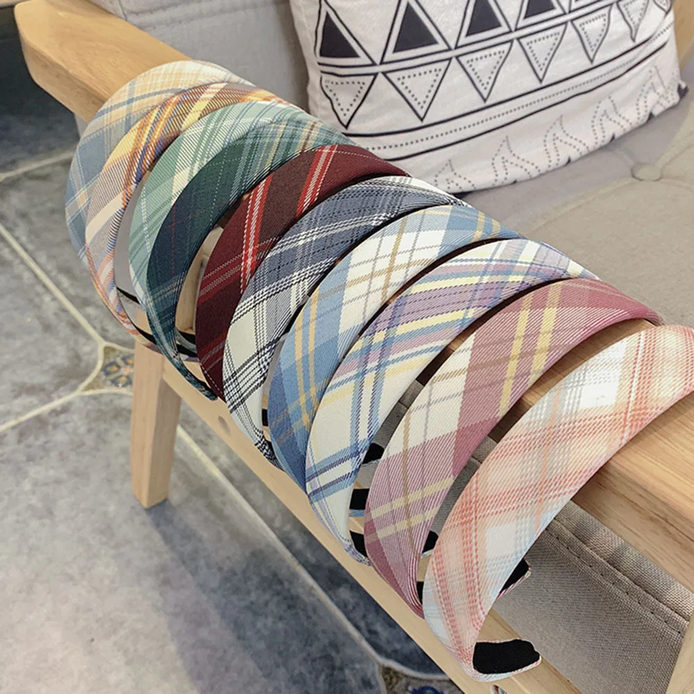 

New Women Vintage Elegant Wide Plaid Simple Hairbands Sweet All-match Headband Hair Holder Ornament Fashion Hair Accessories