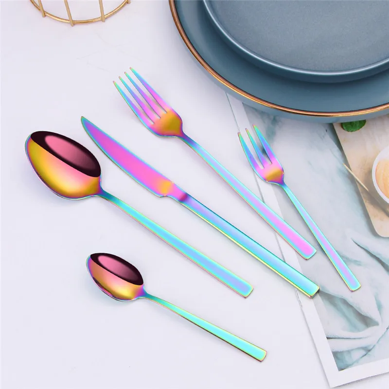 Набор радужной столовой посуды из нержавеющей стали | Дом и сад