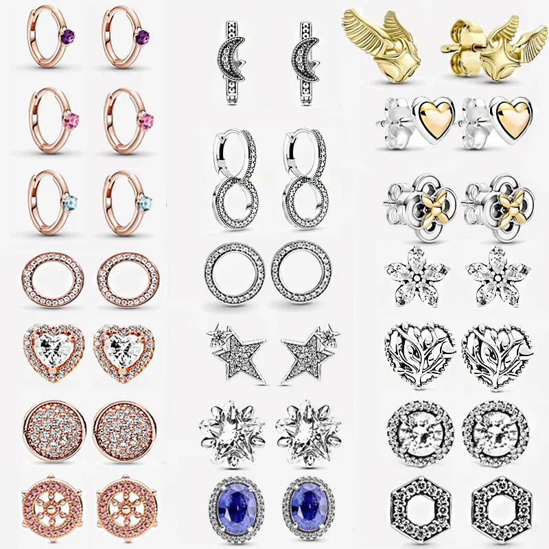 

2021 Winter Snow Trendy 925 Sterling Silver Earring Domed Golden Heart Sparkling Halo Stud Earrings Women Birthday Jewelry Gift