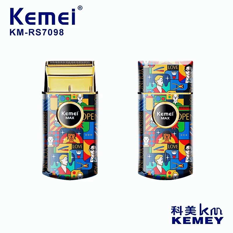 Enlarge Kemei Electric Shaver For Men Professional Beard Trimmer Mini Electric Razor Beard Cutting Machine Graffiti USB Charging RS-7098