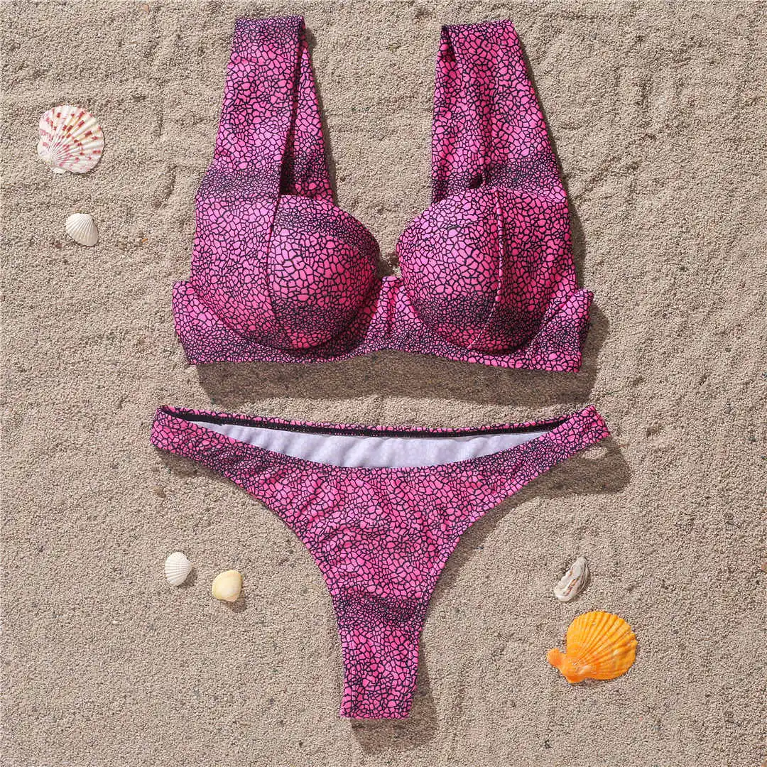 

2021 Thong Bikini Push Up Swimsuit Female Swimwear Women Two-pieces Bikini set With Bra Cup Bather Bathing Suit Swim Lady