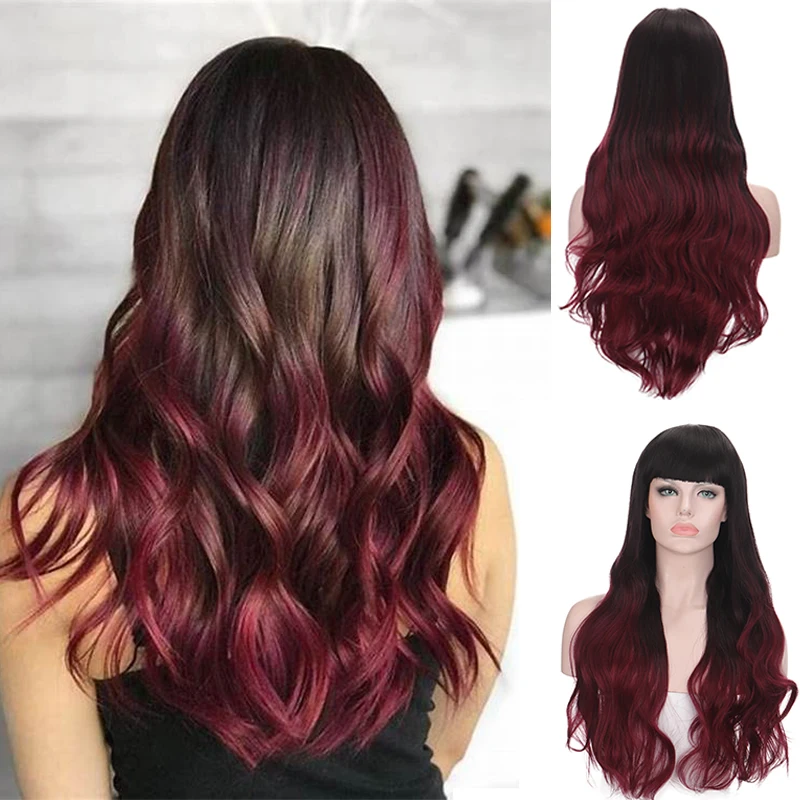 

Xnaira Black and red gradient synthetic Wigs Air Volume High Temperature Soft Hair Silk Bulk Hair Long Curly Big Wave Hair Wig