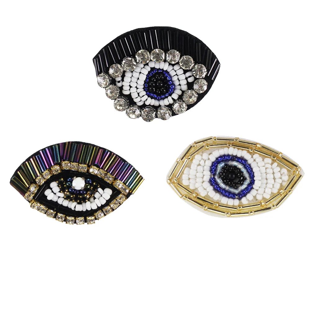 Стразы Украшенные бисером нашивки для глаз тканевая аппликация пришивная сумка