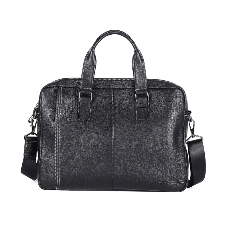 New Natural Cowskin 100% Genuine Leather Men's Briefcase Fashion Large Capacity Business bag Black Shoulder Laptop Bag