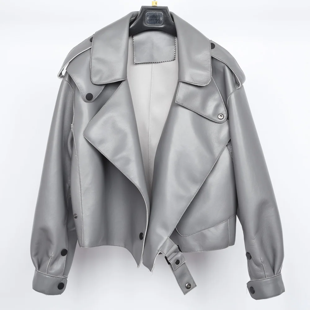 Light Grey Женские куртки из натуральной овечьей кожи, пальто из натуральной кожи высокого качества, модные женские куртки, Новое поступление S7547 - Цвет: Light Grey