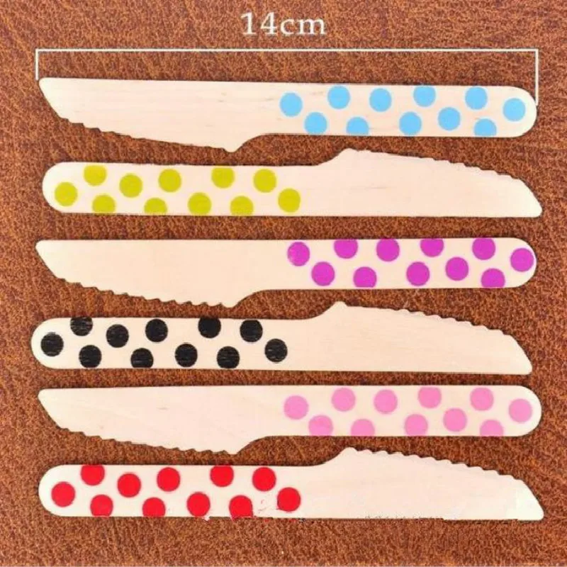 

Disposable Color Polka Dots Wooden Knife Christmas Party Wedding Disposable Party Tableware Knife 100pcs/lot