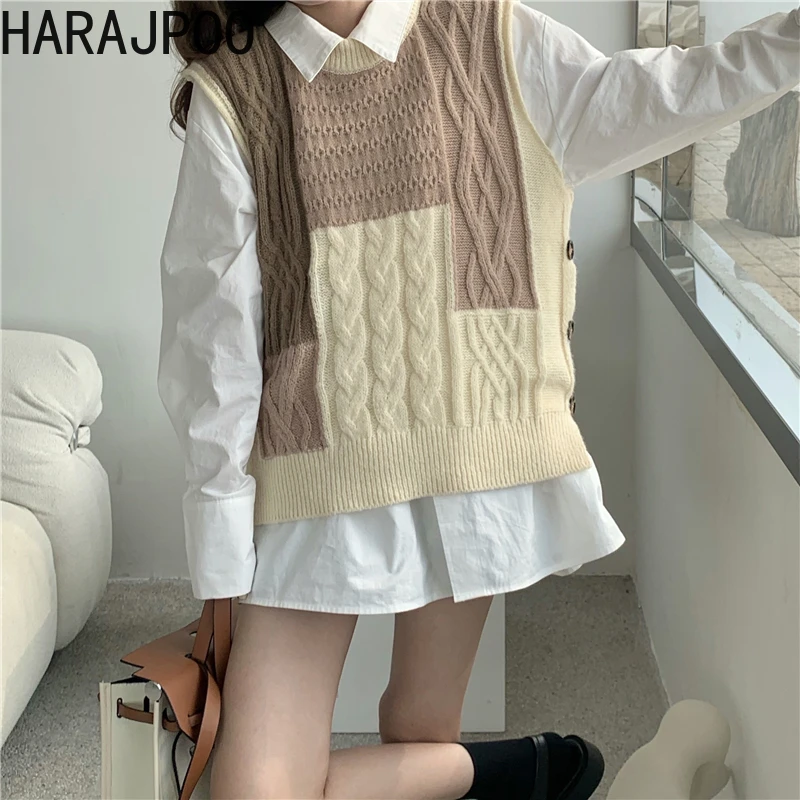 

Женская майка Harajpoo с боковыми пуговицами, модель 2021 года, Осенний модный свитер в Корейском стиле, новинка, свободная повседневная трикотаж...