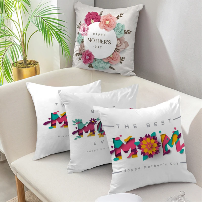

Flower Decorative Pillow Covers Wreath Letter Print Throw Pillow for Bed Sofa Chair Car Seat Cushion Cover Funda Cojin 45x45