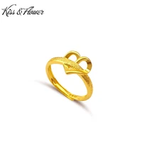 kissflower ri15 fine fashion jewelry wholesale fashion woman man lovers birthday wedding gift heart 24kt gold resizable ring