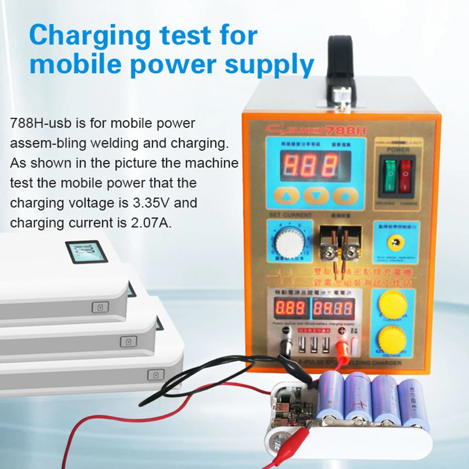 SUNKKO 788H usb battery spot welding machine LED light lithium test USB charging 18650 pack | Инструменты