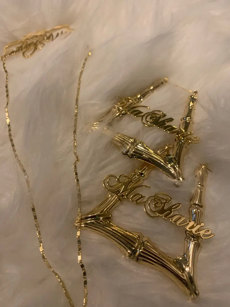 Набор сережек и ожерелья DOREMI с именем треугольные Бамбуковые серьги кольца из