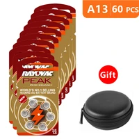 hearing aid batteries size 13 za rayovac peak performancepack of 60orange tab pr48 1 45v type a13 au 6nhs zinc air battery