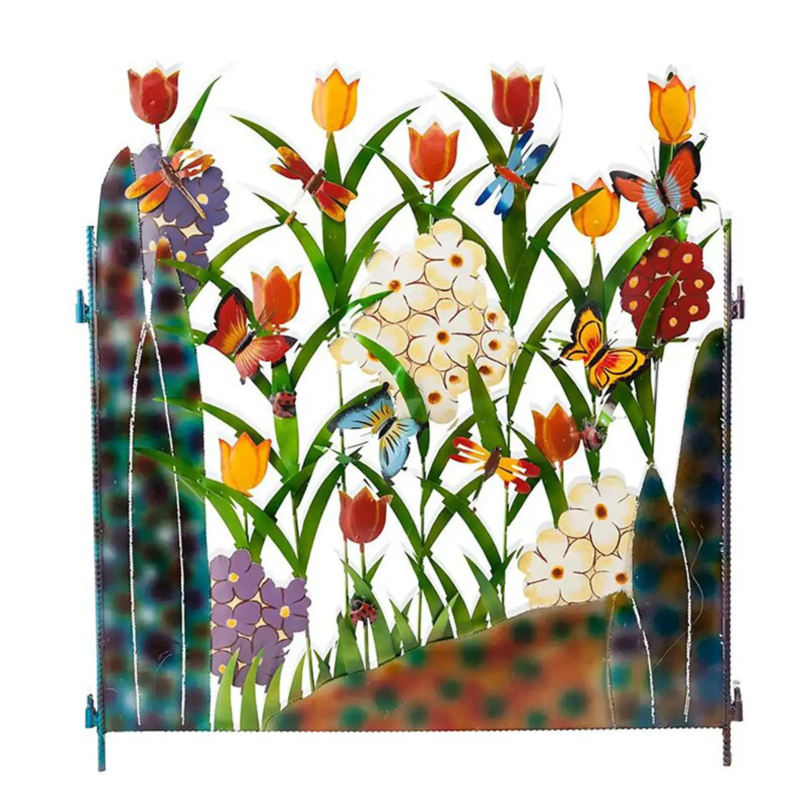 

Butterfly Flower Garden Screen Colorful Metal 3-panel Dividers Home Decor Curtains Bath Screen Garden Decorative Stakes