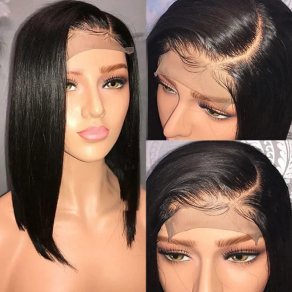 Brazilian Straight Lace Front Human Hair Wigs Pre Plucked 13*4 Bob Lace Front Wigs with Remy Baby Hair Side Part For Black Women