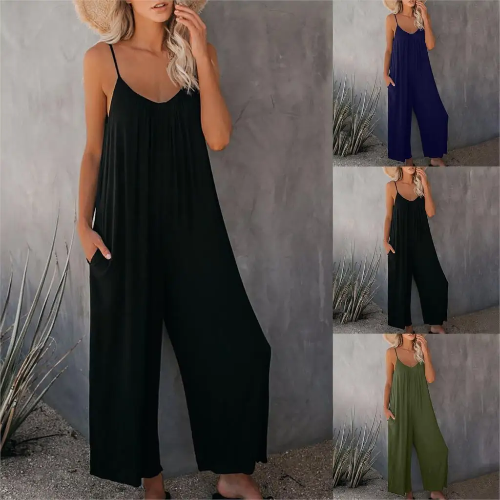Uefezo Rompers 2021 Summer Autumn Fashion Women Casual Loose Linen Cotton Jumpsuit Sleeveless Playsuit Trousers Overalls