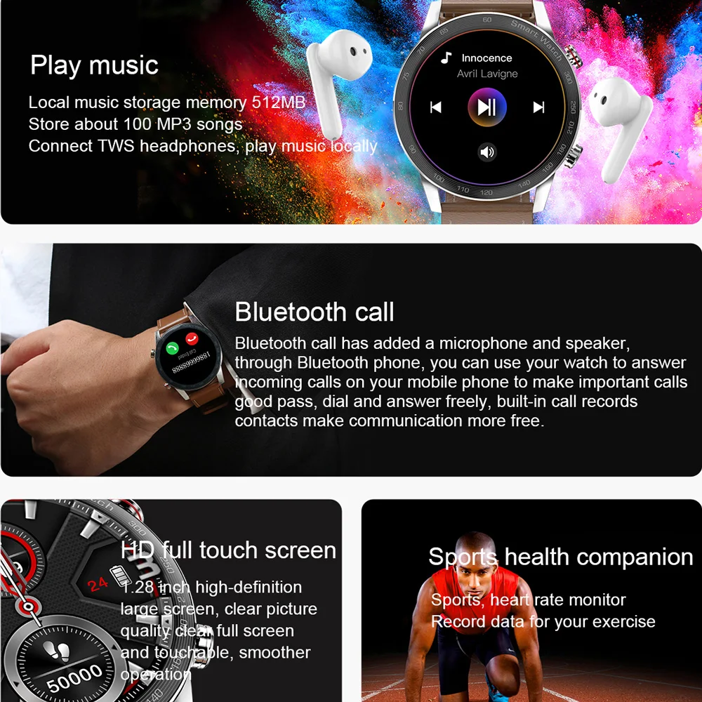 

AK25 Smart Watch Bluetooth call MP3 player storage 1.28 Inch Blood Pressure Heart Rate Fitness Tracker smartwatch AK25 PK L13