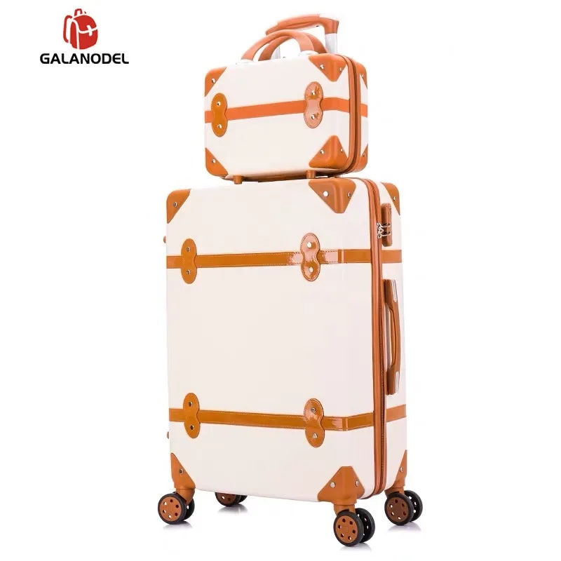 Чемодан на колесиках Женский жесткий ретро чемодан набор багажа с косметичкой