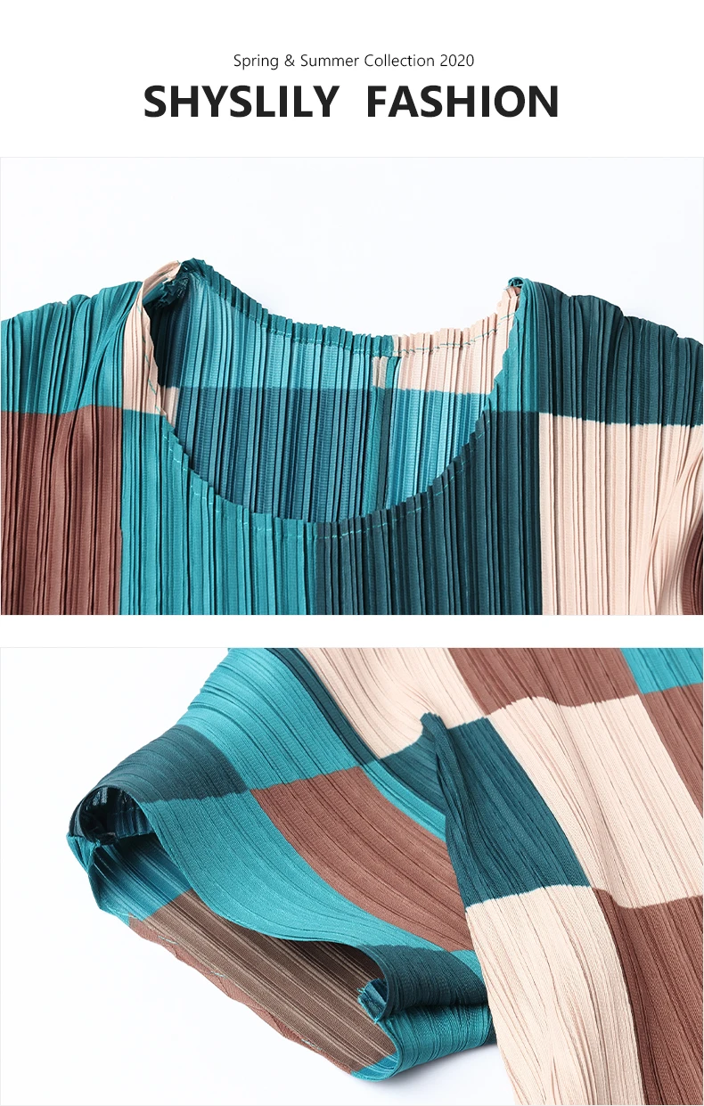 

HOT SELLING Miyake Fashion fold short sleeve lattice o-neck Straight dress IN STOCK