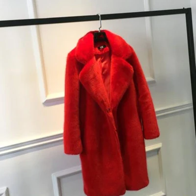 Red Женское меховое пальто белого XS-2XL размера плюс, свободная длинная куртка из искусственного меха норки, новинка, Корейская черная красная розовая Толстая теплая одежда CX1094 - Цвет: Red