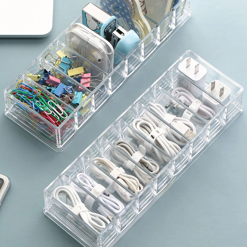 transparent desktop data cable separation visual storage box mobile phone charging earphone cable power cord sorting travel desk free global shipping