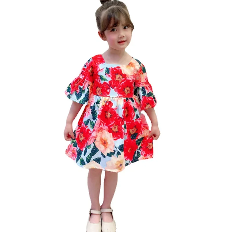 

Girls Dresses Fashion Kids Girl Dress Printing Short Sleeve Princess Dress Casual Kids Dresses Floral Children'S Clothing 2021