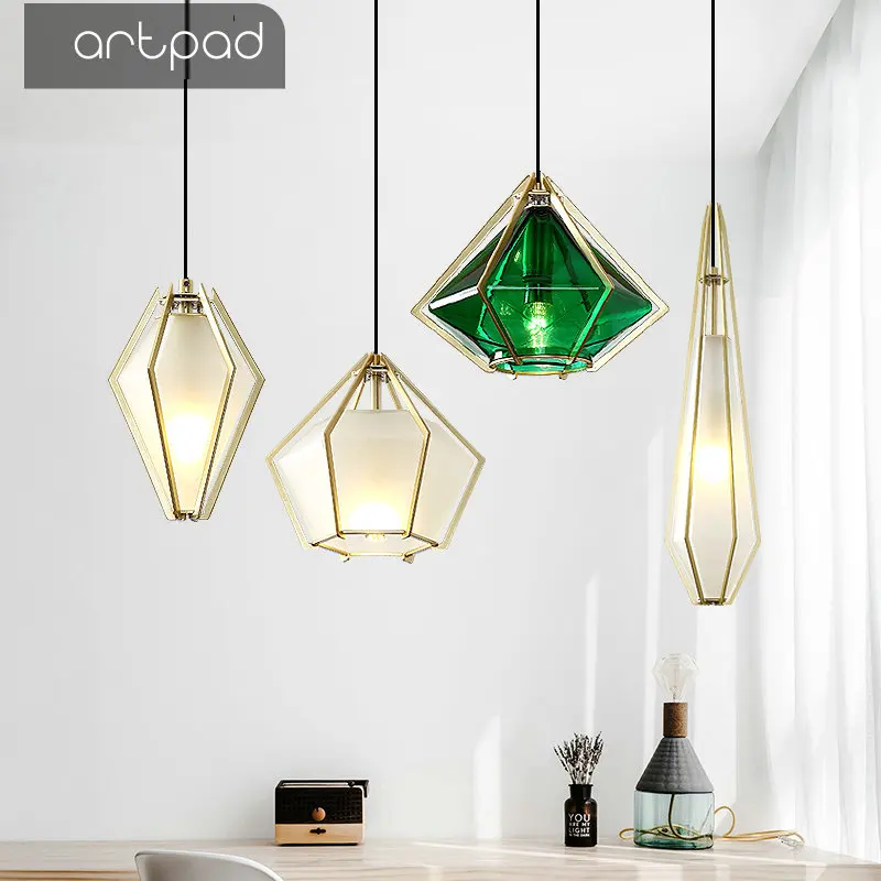 

Artpad Nordic Pendant Light Diamond Frosted Acrylic Lamp for Hotel Cafe Lustre Golden Dining room Restaurant Decor Lighting