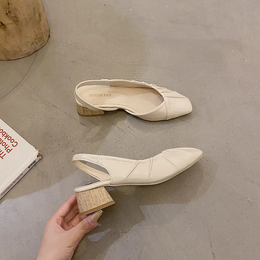 

Beige Heeled Sandals 2021 Women's Low-Heeled Shoes With Strap Shallow Mouth Black New Low-heeled Block Clear Closed Summer Comfo