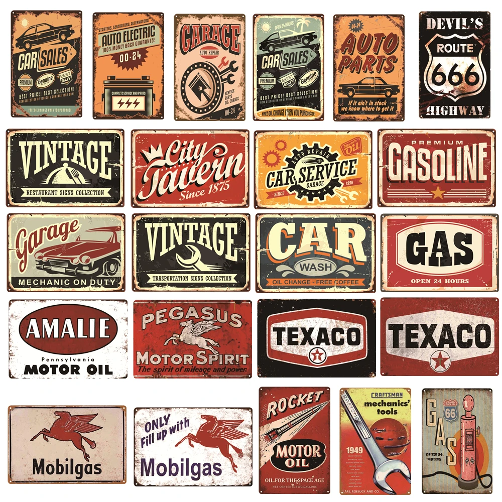 Винтажная металлическая жестяная вывеска для автомобиля гаража Texaco Mobilgas Ретро