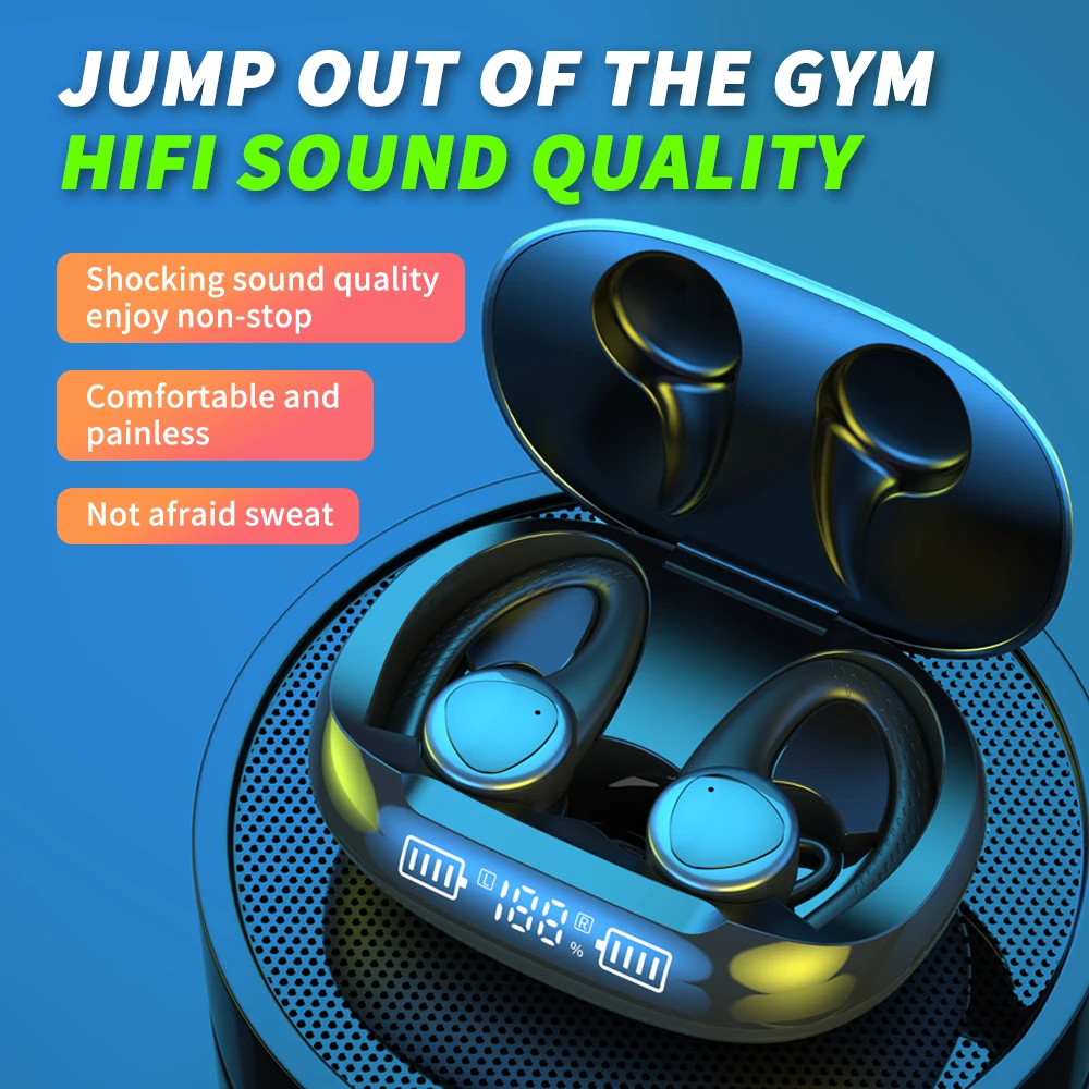 

TWS Ear Hook Headphones Bluetooth V5.1 Wireless Sports Headset Noise Reduction Music Earphones Earbuds With Mic For Smartphone