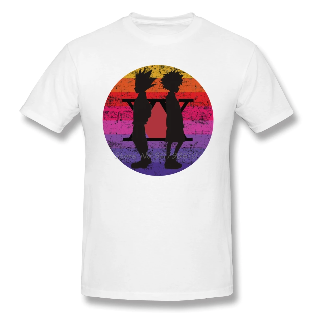 Футболка Hunter X Killua And Gon в стиле ретро уличная одежда оверсайз с круглым вырезом