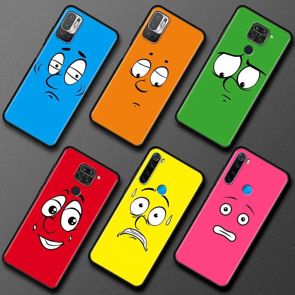 

Cartoon Funny Expression Case For Xiaomi Redmi Note 9S 9 8 10 Pro 9C 8T 9A K40 7A 7 8A 9T 6A 6 TPU Soft Black Cell Phone Cover
