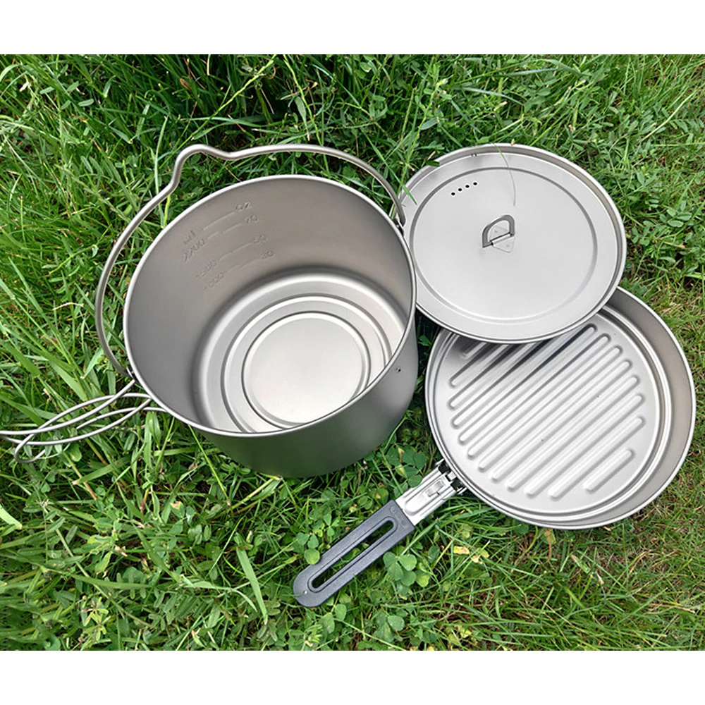 

Lightweight Camping Titanium Cookware Set 2.8L Pot with 1.1L Pan for Outdoor Camping Backpacking Hiking Picnic Cooking Equipment