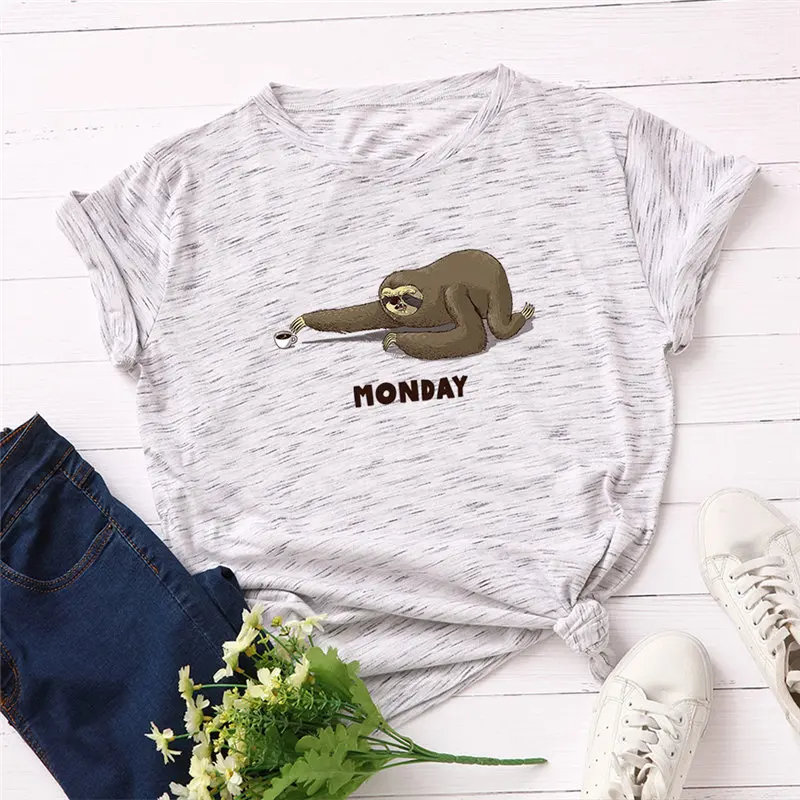 Женская футболка новинка 2019 модная в стиле Харадзюку с надписью Ленивец на