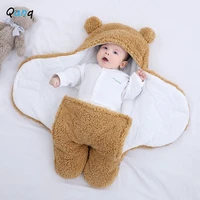 qunq baby blankets fall winter thick flannel warm newborn sleeping swaddle set 2021 bear blanket for 0 6 month infant boys girls