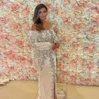 Белое элегантное классическое марокканское вечернее платье с открытыми плечами, Аппликация до пола, с высоким разрезом, арабское платье для выпускного вечера, размера плюс