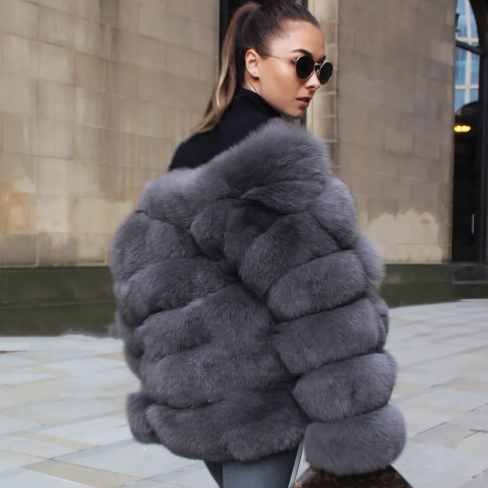TOPFUR Real Fur Coat Women Winter Coat Women Plus Size Dark Gray Jackets Genuine Leather Jacket Natural Fox Fur Coat With Collar enlarge