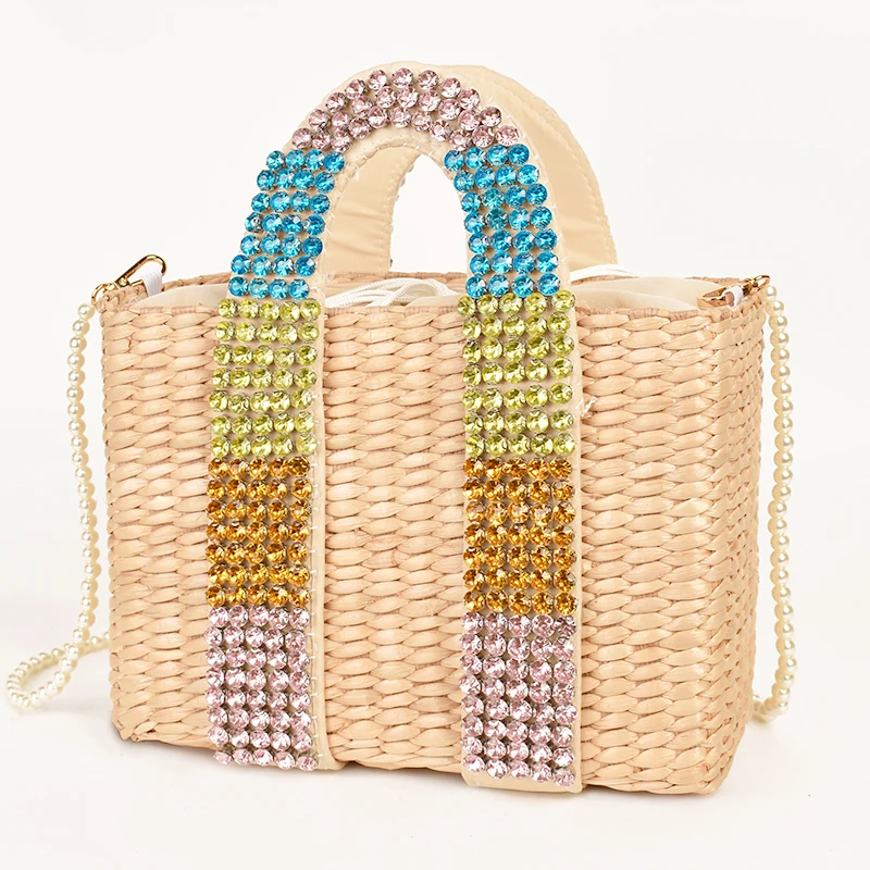 Летняя Радужная сумка с жемчугом роскошные женские сумки ручками бриллиантами