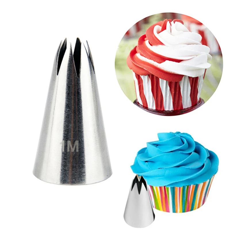 

#1M Straight 6-Tooth Cake Cream Icing Piping Nozzles Stainless Steel Medium Matte Flower Mouth Pastry Tips Decorating Tools