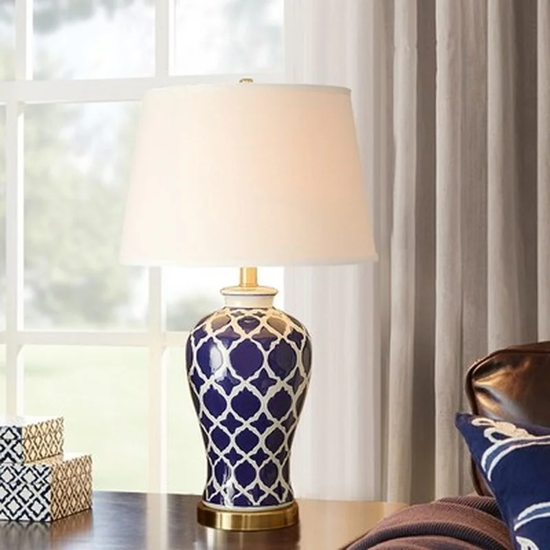 led e27 Chinese Iron Fabric Ceramic Blue White LED Lamp.LED Light.Table Lamp.Desk Desk Lamp For Bedroom Foyer | Лампы и освещение