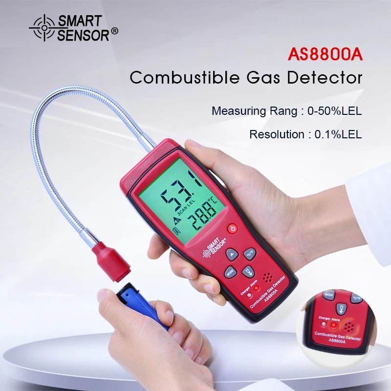 AS8800A детектор газа цифровой анализатор горючих газов детектор утечки легковоспламеняющихся токсичных газов с батареей