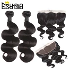 Пряди бразильских волнистых волос с сеткой от уха до уха 13x4, фронтальные волнистые пучки, натуральные волосы Реми, 2 пряди с фронтальной