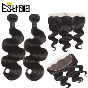 Пряди бразильских волнистых волос с сеткой от уха до уха 13x4, фронтальные волнистые пучки, натуральные волосы Реми, 2 пряди с фронтальной